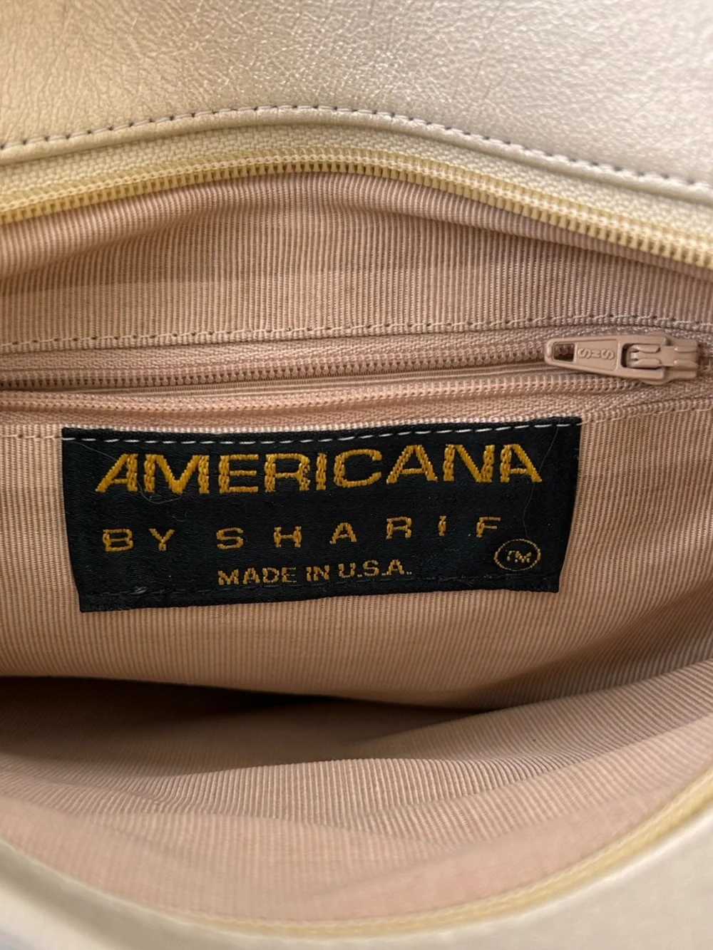 Vintage 80s Americana by Sharif Crossbody Bag - Leather Trim - Champagne - Mint